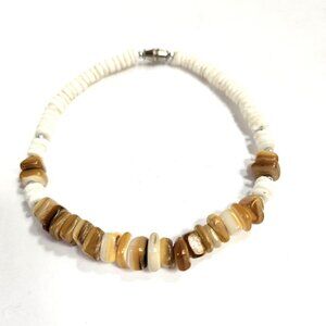 VTG Hawaiian Heishi Puka Shell & Yellow Opal Bracelet/Anklet With Twist Closure